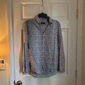 Hart Schaffner Marx Blue Floral Button Down Shirt